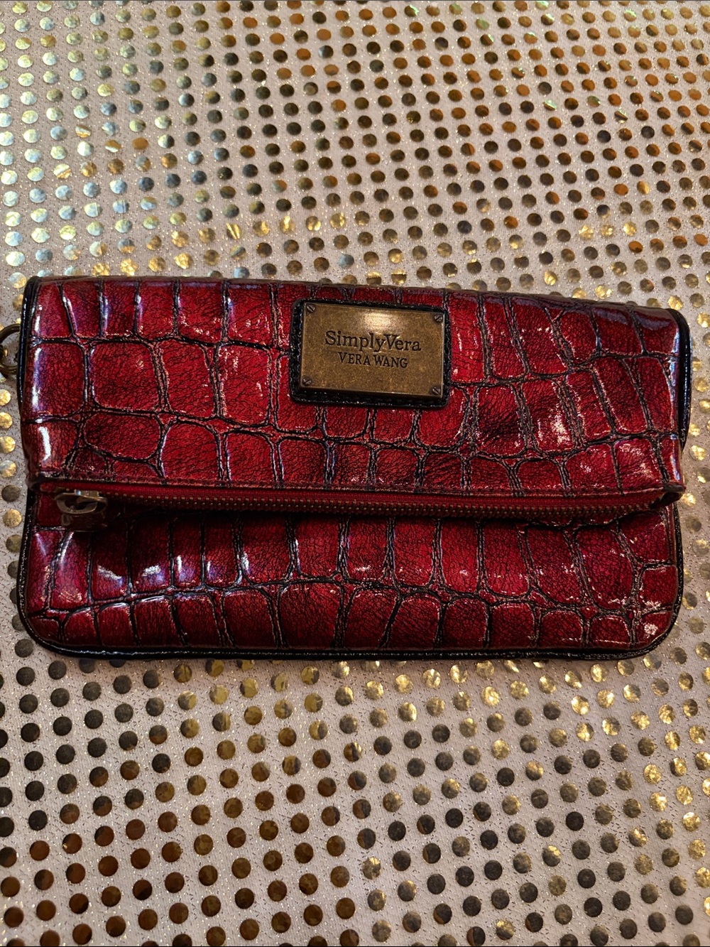 Simply Vera Vera Wang Red Croc-Embossed Fold-Over Wristlet